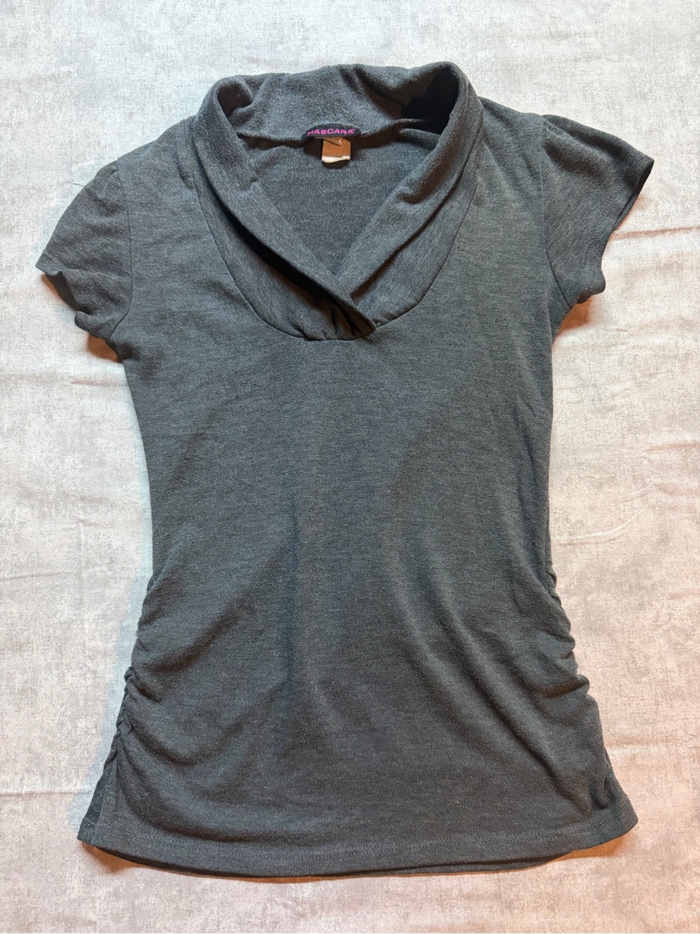 Vintage Mascara Charcoal Short-Sleeve Cowl Neck Top